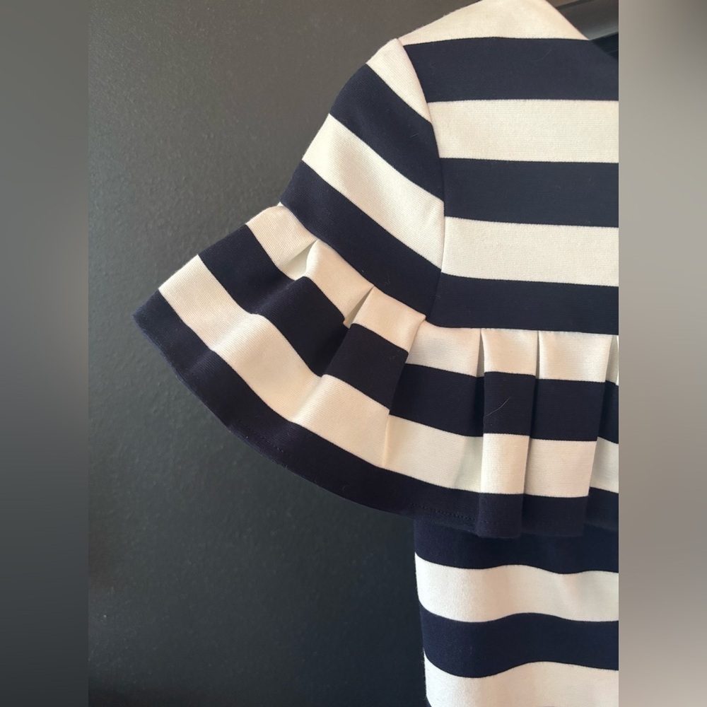 Eliza J Navy and White Striped Sheath Dress with Ruffle - Picture 4 of 6